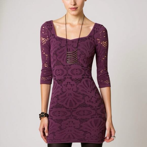 Intimately Free People Mini Dress Purple Lace Bodycon XS S Boho Festival Party - Picture 1 of 9